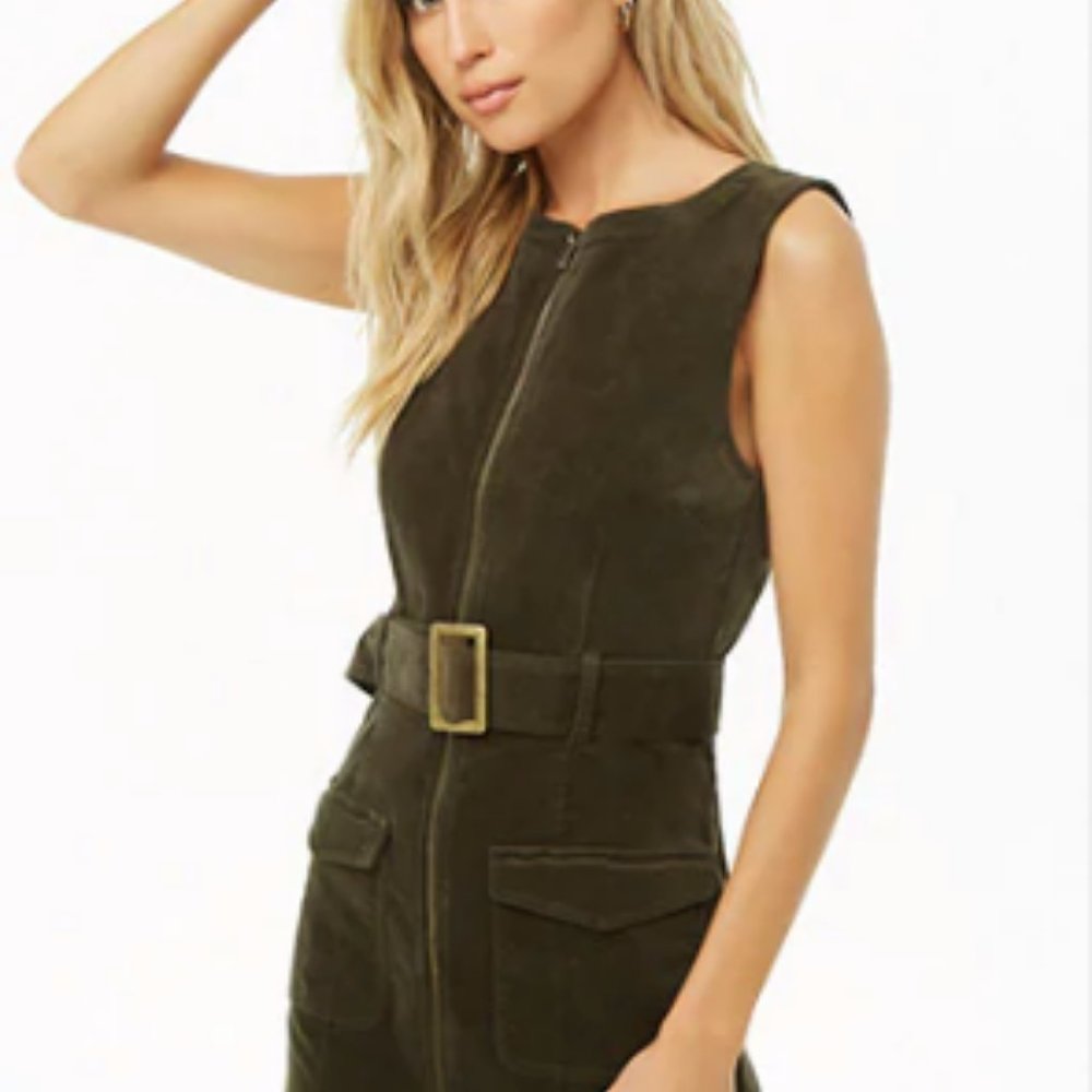 Forever 21 Zip Down Corduroy Belted Mini Dress NWT